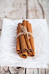 Image showing stack of cinnamon sticks