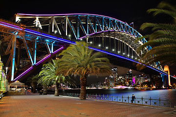 Image showing Sydney Harbour Bridge in pink blue and aqua