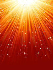 Image showing Red golden light burst with sparkling stars. EPS 8