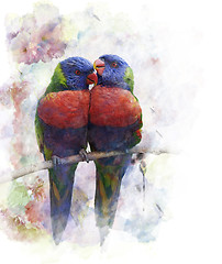 Image showing Watercolor Image Of  Parrots