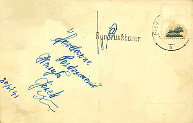 Image showing Vintage postcard with handwritten message