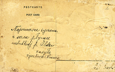 Image showing Vintage postcard with handwritten message