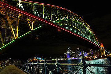 Image showing Sydney Harbour Bridge in rvibrant colors during Vivid sydney