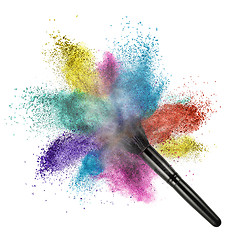 Image showing makeup brush with color powder isolated