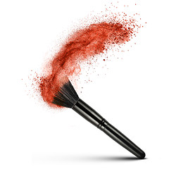 Image showing makeup brush with red powder isolated