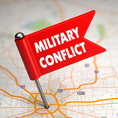 Image showing Military Conflict - Small Flag on a Map Background.