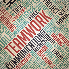 Image showing Teamwork - Red-Blue Grunge Wordcloud Concept.