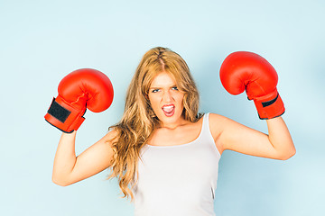 Image showing Beautiful woman wearing boxing gloves