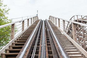 Image showing Large wooden rollercoaster