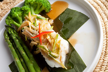 Image showing Thai Sea Bass with Asparagus