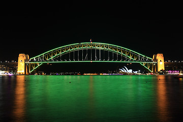 Image showing Sydney Harbour Bridge in Aussie green and gold