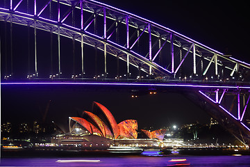 Image showing Sydney Harbour Bridge and Sydney Opera House duirng Vivid festiv