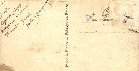 Image showing Vintage postcard with handwritten message