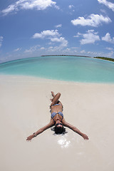 Image showing happy young couple have fun on beach