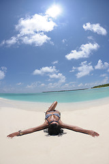 Image showing beautiful young woman  on beach have fun and relax