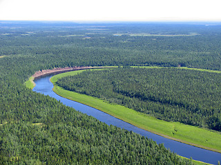 Image showing Aerial view on siberian taiga  landscape