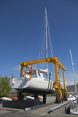 Image showing Sailboat being docked