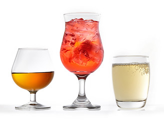 Image showing three glasses of various drinks