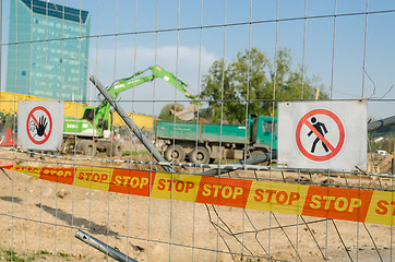 Image showing fence security stop warning do not enter sign   