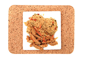 Image showing soya meat and rice (vegetarian food) 