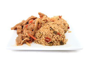 Image showing soya meat and rice (vegetarian food) 