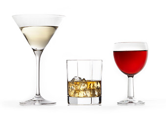 Image showing three glasses of various drinks