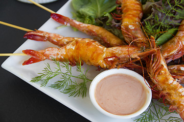 Image showing Grilled Skewered Shrimps