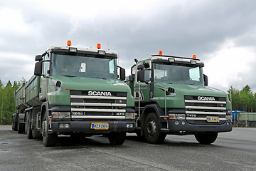 Image showing Two Scania 124G 470 Gravel Trucks with Conventional Cab