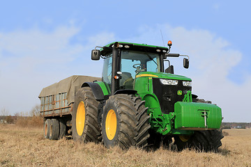 Image showing John Deere 7280R Tractor and Agricultural Trailer