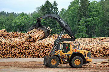 Image showing Volvo L180F HL Log Loader Handling Logs