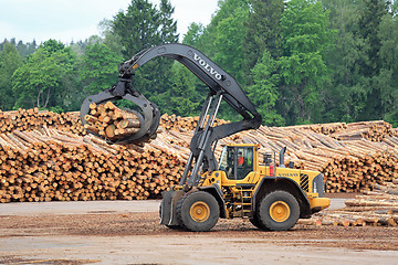 Image showing Volvo L180F HL Log Loader Handling Logs