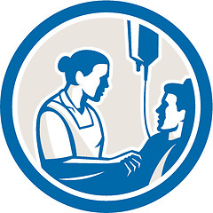 Image showing Nurse Tending Sick Patient Circle Retro