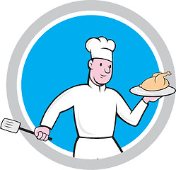 Image showing Chef With Chicken Spatula Circle Cartoon