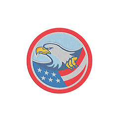 Image showing Metallic American Bald Eagle Clutching Flag Circle Retro