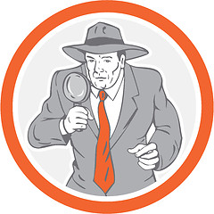 Image showing Detective Holding Magnifying Glass Circle Retro