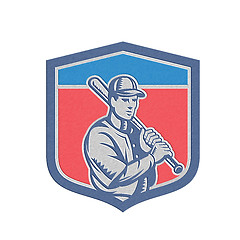 Image showing Metallic Baseball Holding Bat Shoulder Retro