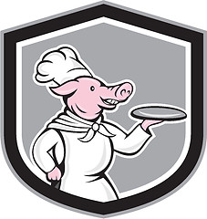Image showing Pig Chef Cook Holding Dish Cartoon