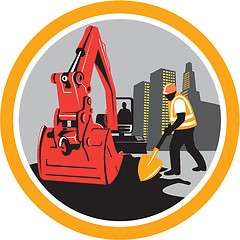 Image showing Mechanical Digger Construction Worker Circle