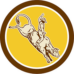 Image showing Rodeo Cowboy Bull Riding Retro Circle