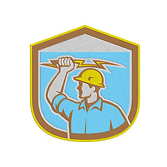 Image showing Metallic Electrician Holding Lightning Bolt Side Shield