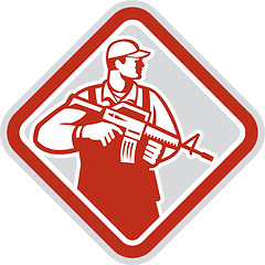 Image showing Soldier Serviceman Military Assault Rifle Shield Retro