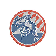 Image showing Metallic American Soldier Salute Holding Rifle Retro