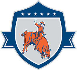 Image showing Rodeo Cowboy Bull Riding Retro Shield