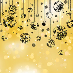 Image showing Golden christmas bokeh and black balls. EPS 8