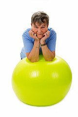 Image showing Senior woman with fitness ball