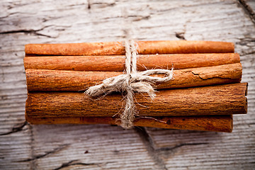 Image showing stack of cinnamon sticks 