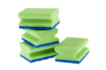 Image showing Stack of cleaning sponges on a white background