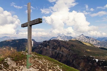 Image showing Wooden cross on the mountain in the Austrian Alps