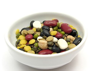 Image showing A close-up view on mixed and colourful legumes in a bowl of chinaware