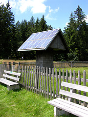 Image showing Solar collector on a wooden understructure